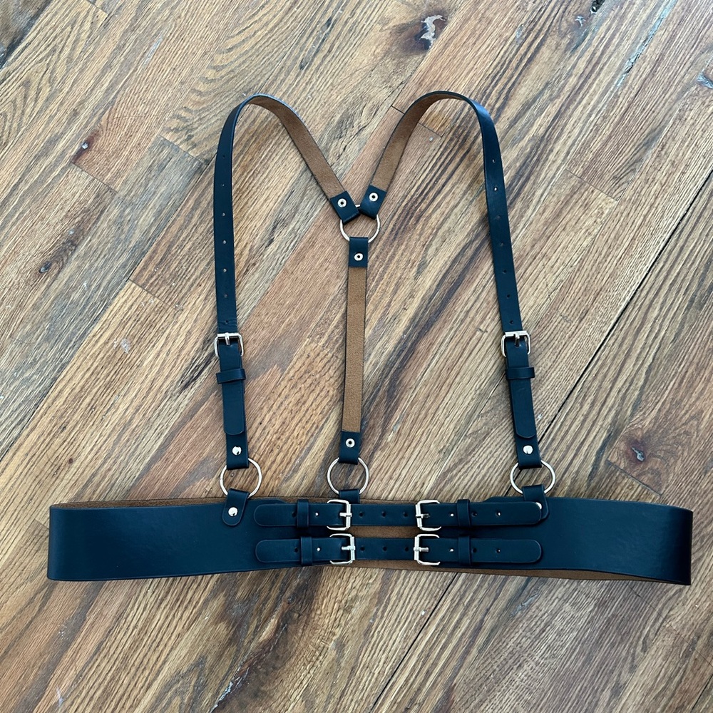 Plus Size Vegan Leather Harness with Gold Hardware